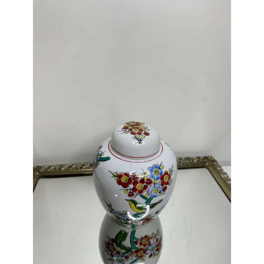 Hand Crafted Japenese Lidded Ginger Jar Bird Floral Motiff